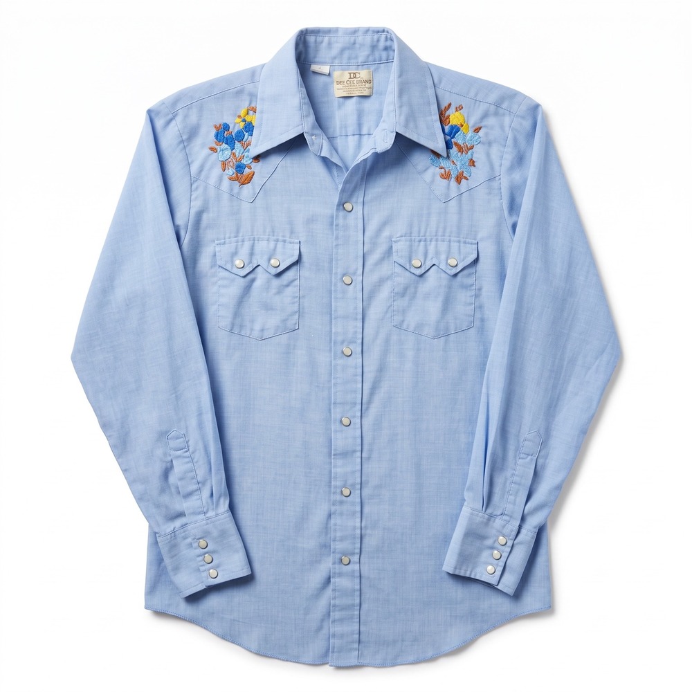 Vintage Dee Cee Brand Western Shirt Mens 15.5-35 Blue  Floral Embroidered Snap